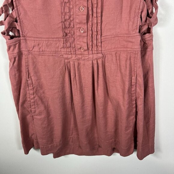 FREE PEOPLE Moonshine Mini Dress Pink Linen Blend Hippie Boho Pockets Women’s M - Picture 4 of 11
